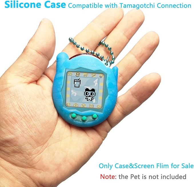 JCHPINE Silicone Cover Case for Tamagotchi Connection Virtual Reality Pet, Screen Protector for Tamagotchi Connection Electronic Pet Accessories (Silicone Case and Screen Film) (Blue)