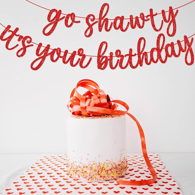 Go Shawty It's Your Birthday Banner, Hip Hop Birthday Party Decorations Supplies, Rap Theme Bday Bunting Sign, Pre-strung, Photo Props (Red)