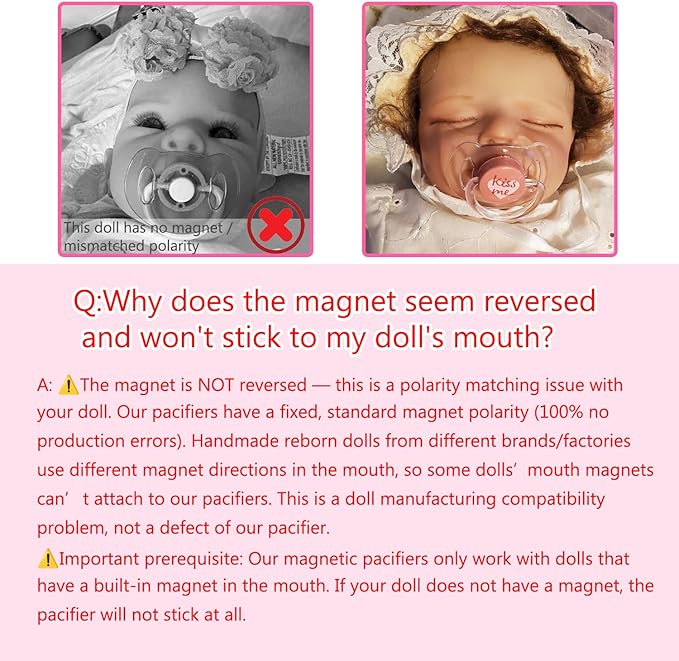 4-Piece Magnetic Pacifier Set for Reborn Doll Accessories Simulates Realistic Soothing and Feeding Cute Pink Collection (Kiss Me, Heart Bear, Rainbow, I Love Mommy)