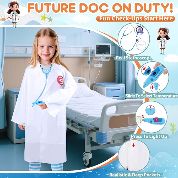 Toddler Dress Up Clothes, Kids Role Play Costumes 4 In 1 Set-Police Doctor Fireman Engineer for Kids Boys and Girls 3-8, Career Dress Up Pretend Play Toys, Birthday Halloween Christmas Gifts