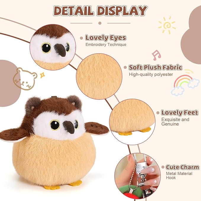 Cute Owls Plushies Bird Stuffed Animal Bag Pendant Little Owls Stuffed Plush Toy Christmas Birthday Valentine's Day Gift for Kids Girlfrends