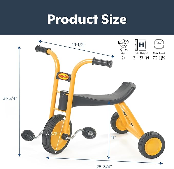 MYRIDER Toddler Trike, Kids Tricycle for Preschool, Daycare, Playground Kids Tricycles, Rubber Tires, Yellow/Black, 9" Mini