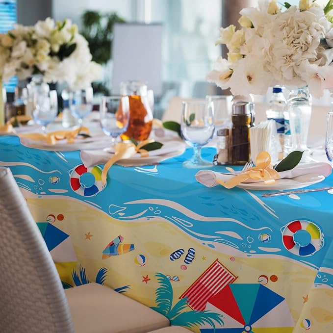 Gatherfun Beach Theme Party Supplies Summer Pool Disposable Tablecloth Plastic Waterproof Table Cover for Hawaiian Party Birthday Decorations, 3 Pack 54X108inch