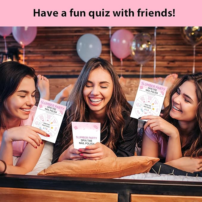 Funny Slumber Party Games Sleepover Game Party Games Spin The Nail Polish Set of 20 pcs Game Cards Cute Pajamas Party Favor Activity Birthday Party Decor Supplies - FS284