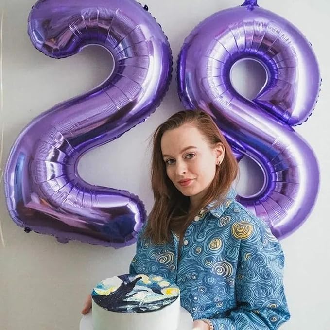 40 Inch Purple Number 28 Digital Balloon,Jumbo Mylar Foil Helium Balloon for 28 Balloons for Birthday Party,Wedding Anniversary Party Decorations