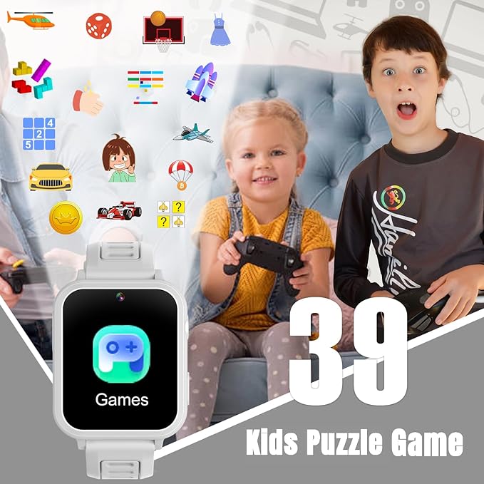 Kids Game Smart Watches Girls with 39 Puzzle Games Camera Music Player Pedometer Alarm Clock Calculator Torch, 12/24 hr HD Touch Screen Kids Watches Toys for Girls Age 3-12 Year Olds Gifts