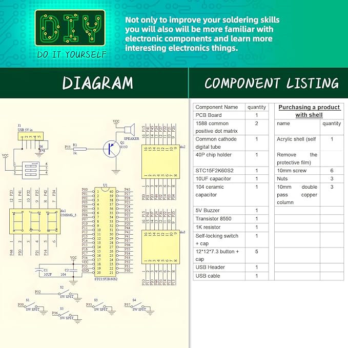 DIY Solder Project Game Kit, Soldering Projects with 4 Retro Classic Games for Electronic Soldering Practice and Learning, for Learning Teaching STEM Education Ideal Gift for Family and Friends