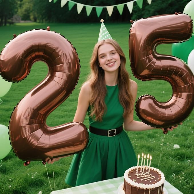 40 Inch Dark Brown Balloon Number 25,Chocolate Jumbo Mylar Foil Helium Balloon for 25th Digital Balloons for Birthday Party,Wedding Anniversary Party Decorations