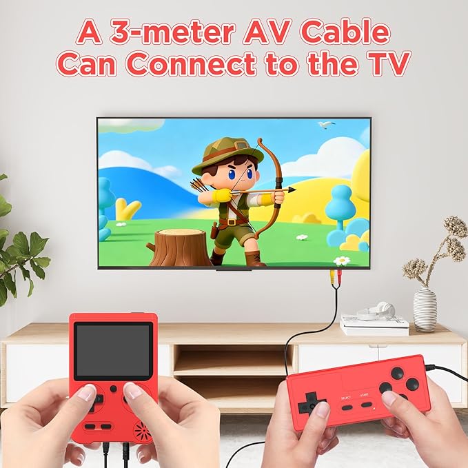 JKV Handheld Game Consoles - 500 Retro Classic Video Games, 1020mAh Rechargeable Battery 3.0" HD Screen, Portable Travel Games Mini Arcade Pocket Player, Support TV, Present for Kids & Adults (Red)