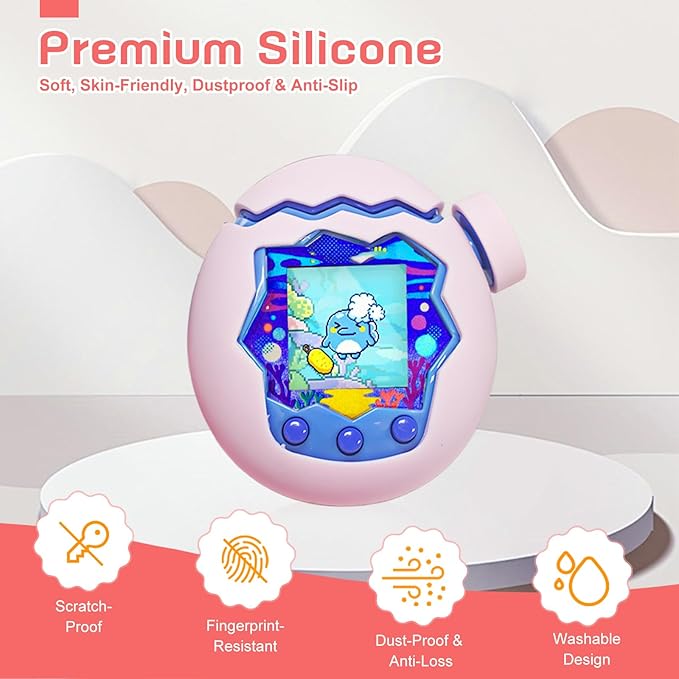 for Tamagotchi Paradise Case– Silicone Hard Shell Cover for Tamagotchi Paradise Electronic Pet,Waterproof Sweatproof Washable Shockproof Anti-Drop 360°Full Protection(Pink)