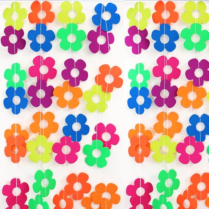 120 feet Neon Garland Neon Streamers Hollow Flowers Black Light Neon Decorations for Dark Glow Party UV Reactive Neon Party Favors Glow in The Dark Party Supplies Decoration for Party Birthday Banners