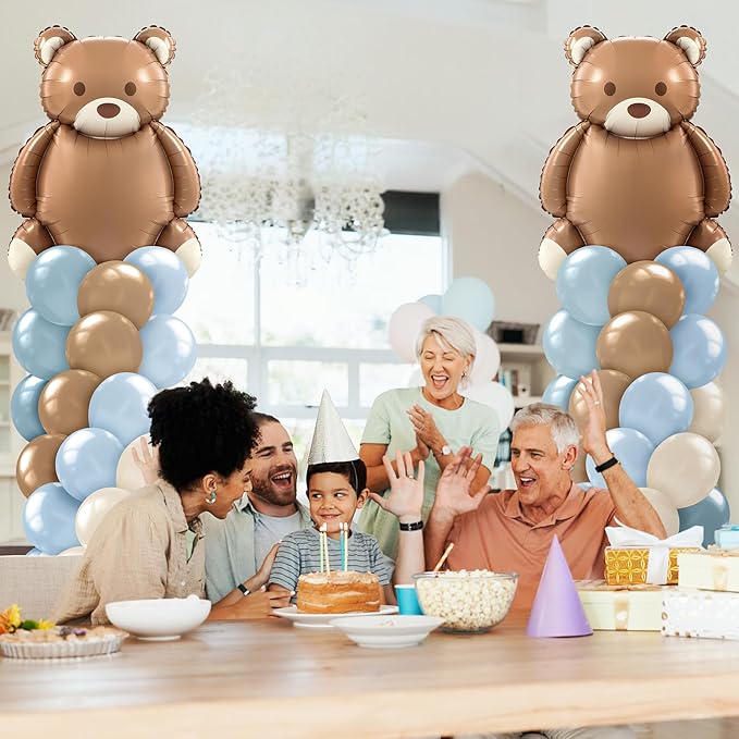 Kasyat 2 Set Bear Baby Shower Balloon Column Stand Kit Dusty Blue and Brown Balloon Arch Garland Kit, Bear Baby Shower Decorations Backdrop for Gender Reveal Birthday Party Supplies
