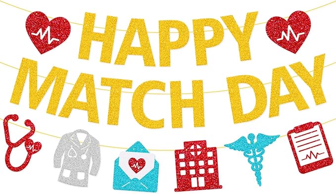 Happy Match Day Banner Medical Residency Match Day Party Decorations for Future Doctor Medical School Graduation Party Supplies (Gold)