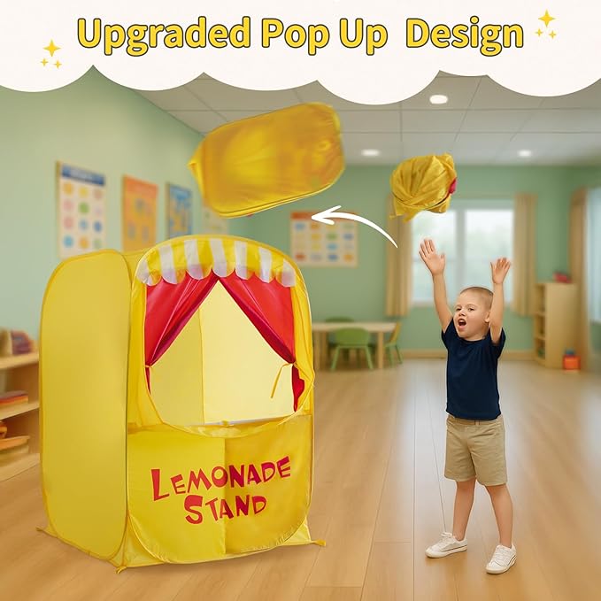 Alvantor® Pop Up Puppet Show Theater & Lemonade Stand, Pretend Playhouse Kids Tent, Puppet Stage Tabletop Sets for Toddlers Curtain Fordable, Indoor & Outdoor Children Drama 29"X29"X43"H, 1 pc