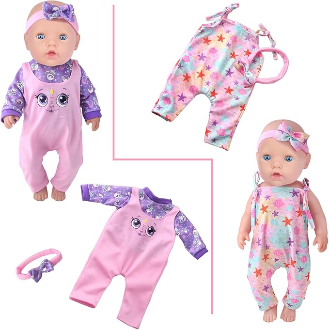 UNICORN ELEMENT 10 Sets Baby Doll Clothes for 14-18 Inch Dolls, 17 Inch Baby Doll Clothes and Headbands Outfits Pjs Accessories for 43cm New Born Dolls