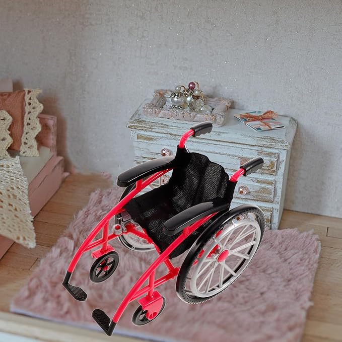Angoily 1 Set Wheelchair Toys Mini Crutch Models Dollhouse Realistic Mobility Indoor Doll Wheelchair Baby Play Accessories Decorations Model Tiny Doll Playset Diy Landscaping Prop Princess Plastic Red