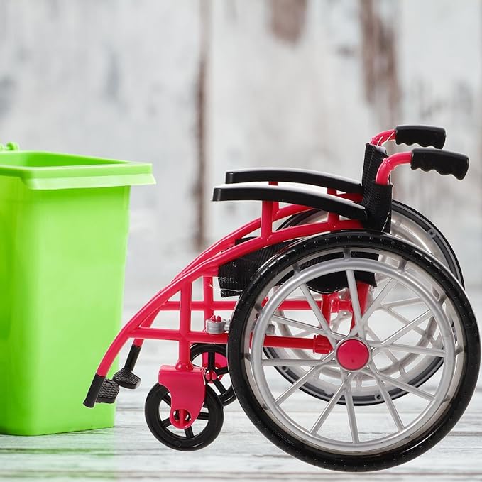 Angoily 1 Set Wheelchair Toys Mini Crutch Models Dollhouse Realistic Mobility Indoor Doll Wheelchair Baby Play Accessories Decorations Model Tiny Doll Playset Diy Landscaping Prop Princess Plastic Red