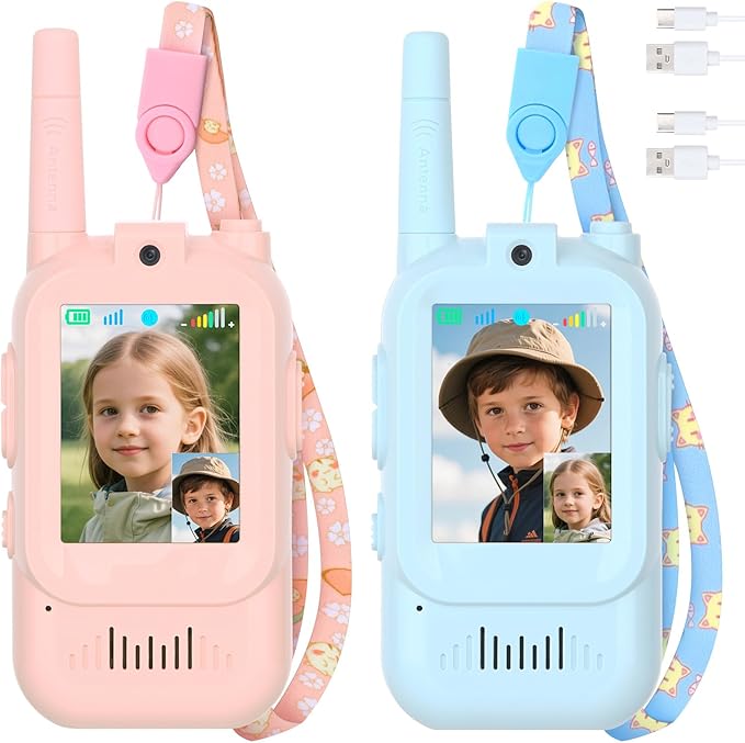 Video Walkie Talkies for Kids – Kids Walkie Talkies 2 Pack with HD Camera & Voice Changer, 1000 Feet Range, Birthday Toys Gifts for Indoor Play, Camping, Hiking, Travel, Boys Girls Age 3+ (Pink/Blue)