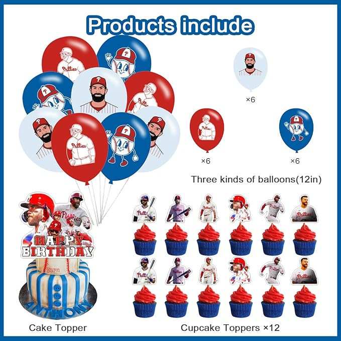 Bryce Harper Baseball Star Birthday Party Decorations, Themed Party Supplies with Banner, Cake Topper, Cupcake Toppers, Balloons for Kids Adults Kids Sports Party Decorations