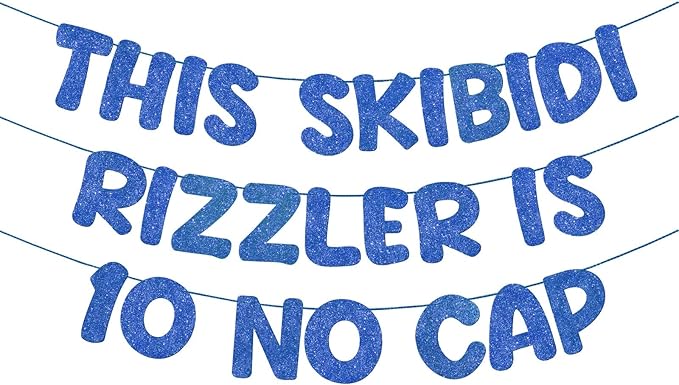 Fulmoon Pre Strung This Skibidi Rizzler Is 10 No Cap Glitter Banner 10th Birthday Party Decorations, Funny Birthday Sign, Party Supplies, Ideas, Gifts(Dark Blue)