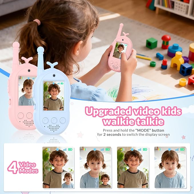 Video Walkie Talkies for Kids, 2 Pack Kids Walkie Talkies Rechargeable, Voice Changer & Sticker Effect,Long Range Toys for Family Games, Outdoor Camping, Gifts for Boys and Girls Ages 3-12