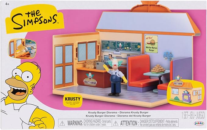 JAKKS Pacific The Simpsons Krusty Burger Diorama Playset, Includes One 2.5-Inch Scale Krusty the Clown Action Figure and Accessories