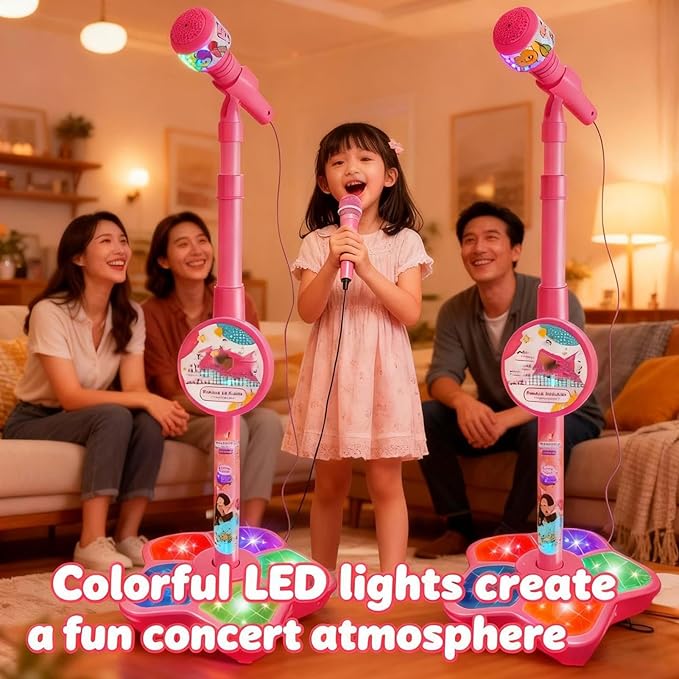 Kids Microphones Singing Portable – LED Lights, Microphone Stand Christmas Birthday, Podcast Recording Party Teen Streaming | Singing Portable LED Lights Toy,Toy Microphone with Stand for