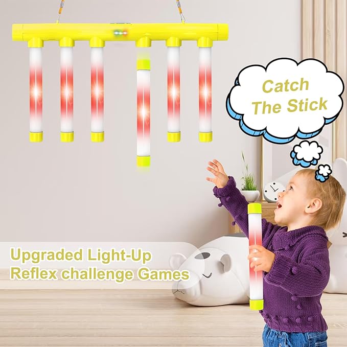 OCES Reflex Stick Game, Reflex Light-Up Sticks Reaction Training Hand Speed Challenge Game, Upgrade Hand Eye Coordination Training Toy Remote Control 3 Adjustable Speed (Light-Up Yellow)