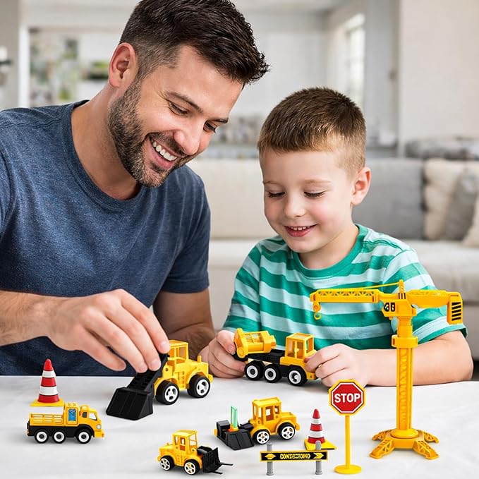 HERCOCCI 25Pcs Construction Cake Topper, Excavator Tower Cupcake Topper Bulldozer Backhoe Traffic Road Sign Cake Decor Vehicles Decorations Construction Birthday Party Supplies