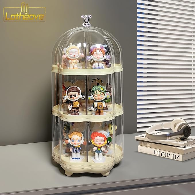 Rotating Clear Acrylic Display Case for Pop Mart, Funko Pop Figure Toys Storage Box Transparent Blind Box Organizer Stand Dustproof Protection Showcase（3 levels）