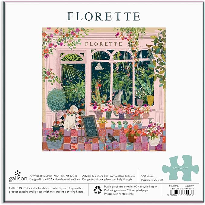 Galison Florette Puzzle, 500 Pieces, 20” x 20” – Floral Jigsaw Puzzle with a Beautiful Illustration by Victoria Ball – Thick Sturdy Pieces, Challenging Family Activity, Makes a Great Gift