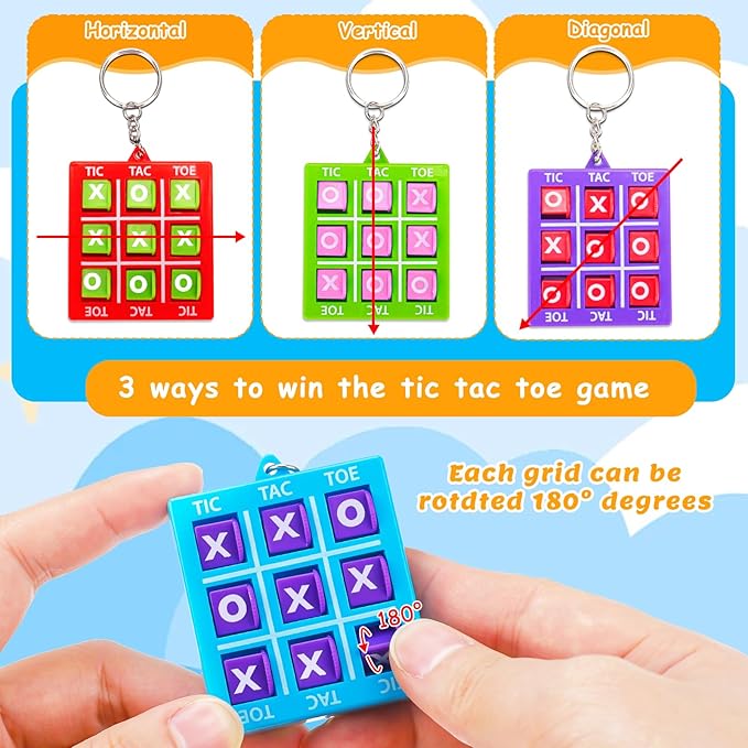 24PCS Tic Tac Toe Game Birthday Party Favors Goodie Bags Easter Basket Stuffers for Kids 4-8 8-12 Classroom Treasure Chest Carnival Prize Box Toys Bulk Keychain Pinata Filler Return Gifts for Girl Boy