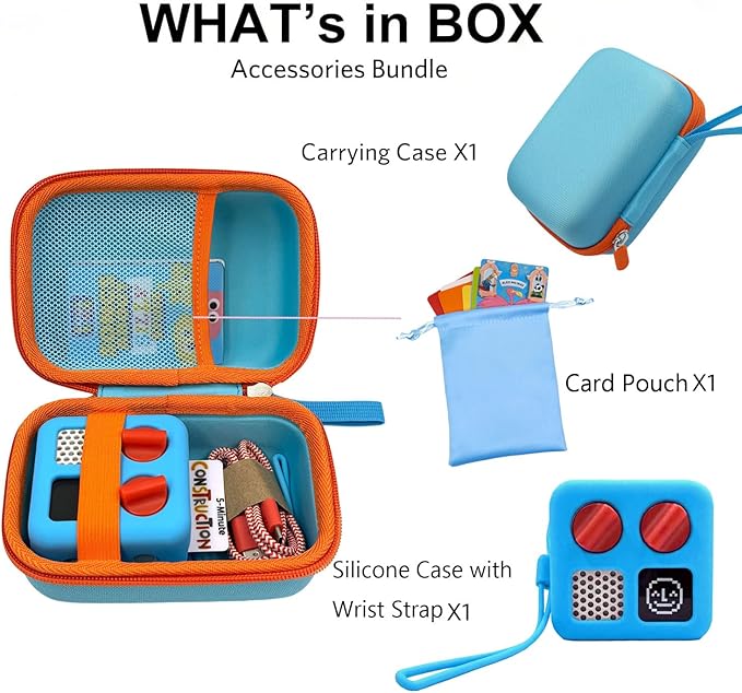 Hard Carrying Case and Silicone Cover for Yoto Mini, Protective Travel Carrier for Kids and Adventure Jacket with Card Pouch 3 in 1 Accessories Set for Yoto Mini Player, Sky Blue