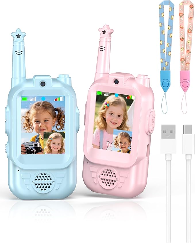 Video Walkie Talkies for Kids, 2 Pack Rechargeable Long Range Video Intercom Kids Walkies Talkies with Camera, Indoor Outdoor Toys for Family Games, Outside, Camping, Hiking for Boys Girls Ages 3-12