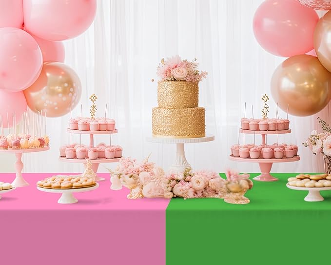 Peryiter 6 Pcs Plastic Pink and Green Tablecloths Witch Pink and Green Party Supplies Disposable Tablecloth Waterproof for Birthday Halloween Party Decorations, 54 x 108 Inches