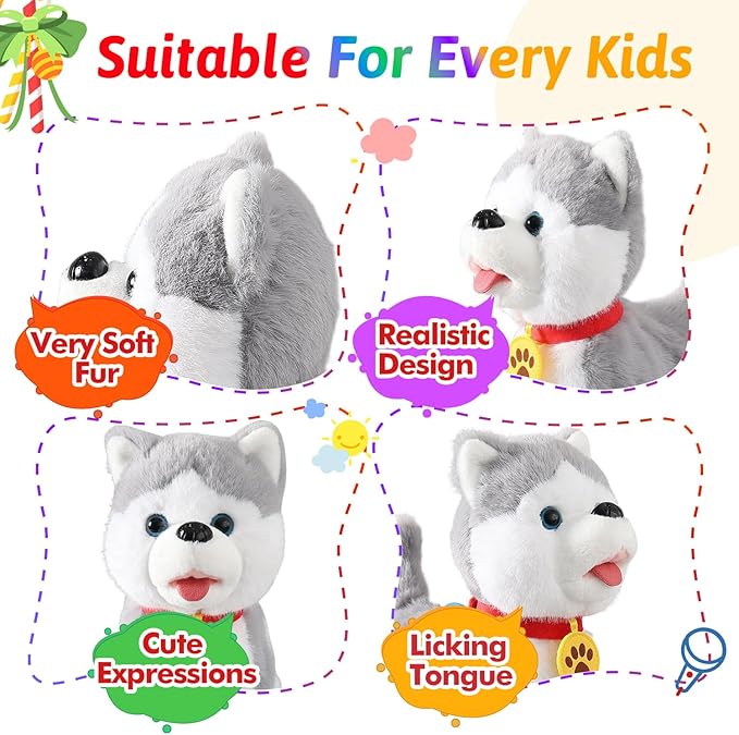 Marsjoy Husky Walking Barking Dog for Kids Interactive Musical Puppy Robot Repeats What You Say, Realistic Licking Tongue Wagging Tail Remote Control Toddler Toys for Girls and Boys Birthday Gifts