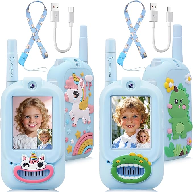 2 Pack Video Walkie Talkies for Kids Rechargeable Digital Toy Walkie-talkies with Camera Long Range for Boys Girls Age 3-5 Children