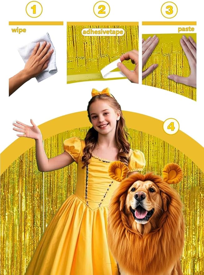 Gold Birthday Party Decorations Beauty Booth Photo Backdrop Curtain Streamers Tinsel Accessories 50th Happy Anniversary 2 Pack