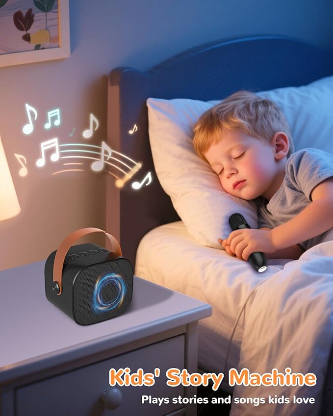 Mini Karaoke Machine for Kids Adults,Portable Bluetooth Karaoke Speaker for Adults Kids with 2 Microphones for 6 7 8 9 10 11 12 Years Old Girls Boys Gifts Toys for Christmas Birthday,Black