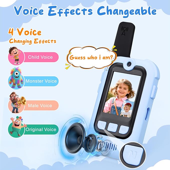 Video Walkie Talkies for Kids 2 Pack, 1000 Feet Long Range Video, Rechargeable Kids Walkie Talkies with Voice Changer Cute Stickers, Indoor Outdoor Gifts Boys Girls Ages 3-12 Camping Hiking Travel