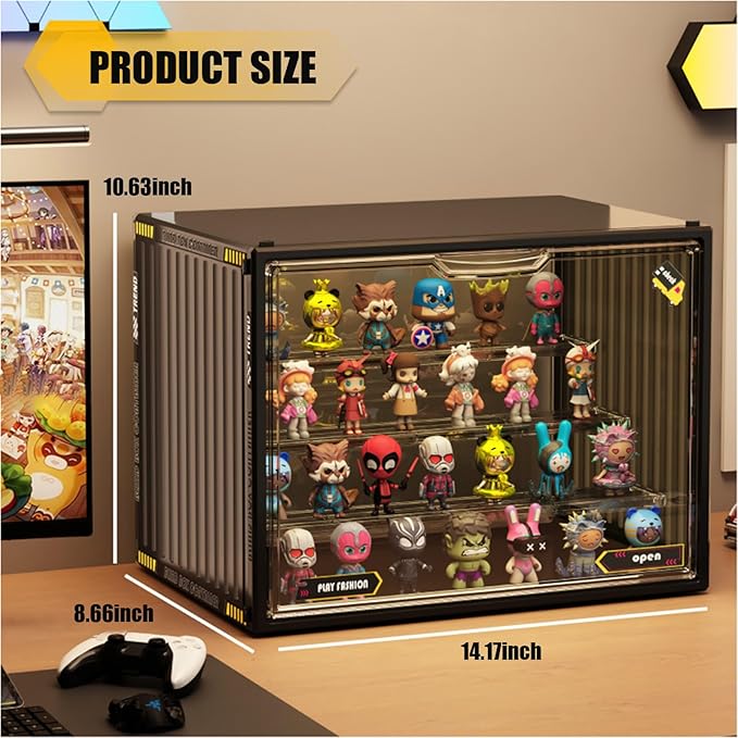 Large Acrylic Display Case Stand for Figures Unique Design 4 Tier Display Box for Collectibles Stackable Dustproof Clear Display Stand for Pop Mart Action Figures