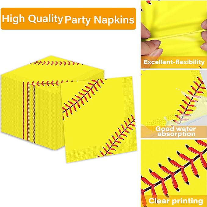 50 Guests Softball Plates and Napkins Party Supplies Softball Party Decorations Disposable Tableware Set Sport Birthday Baby Shower Dinnerware Favor for Kids, 200PCS
