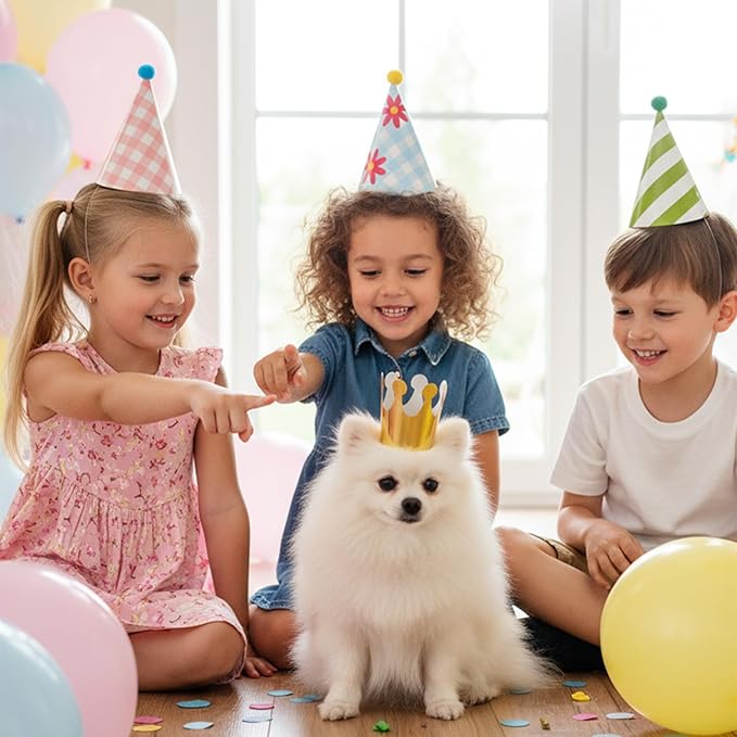 Olen Party Hats for Kids Birthday, 11 Pack Birthday Hats with Pom Poms, Paper Cone Caps for Stuffed Animals, Party Crown Caps Set, Small Celebration Accessories for Girls Boys Toddlers