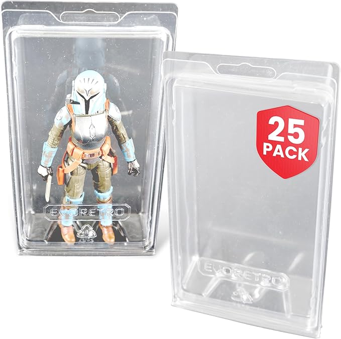 Action Figure Display Case Protector - Blister Clamshell for 6 in Loose Action Figures 25 Pack - Clear APET Plastic - Fits Star Wars, Marvel, G.I. Joe - Holes for Peg Boards - Durable Display Case