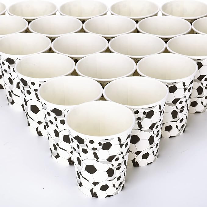 Teling 100 Pieces Soccer Themed Party Paper Cups Disposable 9oz Paper Cups for Sports Supplies Decorations Drinking for Birthday Party Favors
