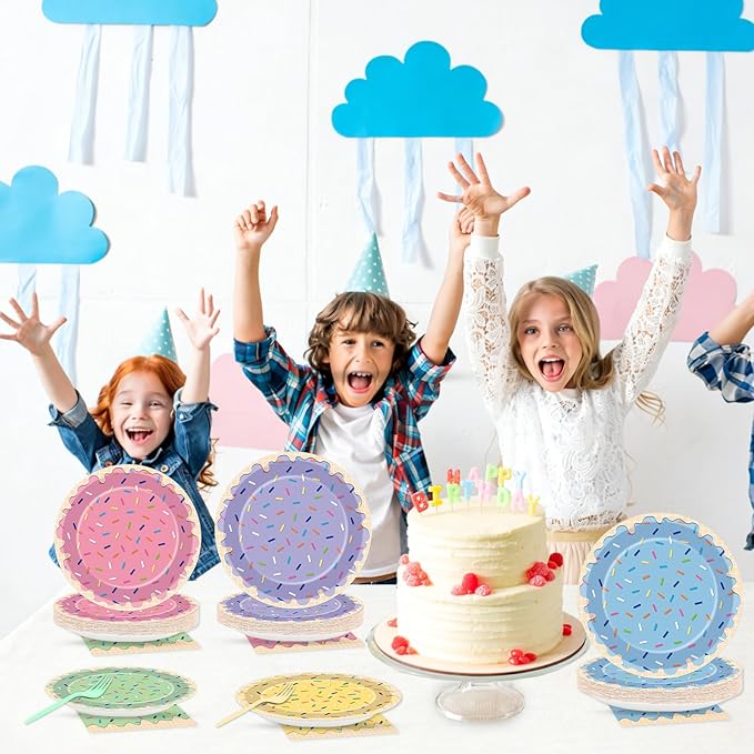 96Pcs Ice Cream Party Decorations Sweet One Birthday Plates Tableware Set Colorful Sprinkle Dessert Theme Dinner Paper Plates Napkins Donut Theme Dinnerware for Girls Baby Shower Party Supplies Favors