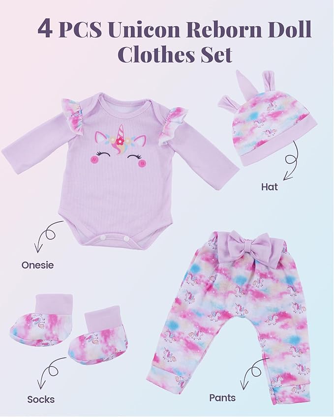 BABESIDE Reborn Baby Doll Clothes Set - 4 Piece Doll Outfit Accessories for 17-22 Inch Dolls, Includes Pony Hat, Striped Top, Overalls, and Socks for Boys & Girls, Perfect for 3+ Year Old Kids