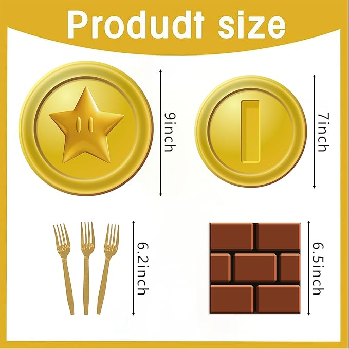 80PCS Mario Bros Birthday Supplies Kit for 20 Guests - Gold Mario Bros Theme Party Tableware Pack Includes Plates, Napkins, Plastic Forks