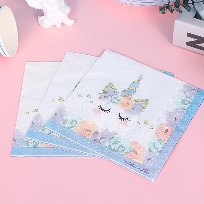Unicorn Party Supplies Rainbow Unicorn Plates and Napkin Sets for Baby Shower First Girls Birthday Party Decorations Afternoon Tea Pool Garden Party，Serves 24