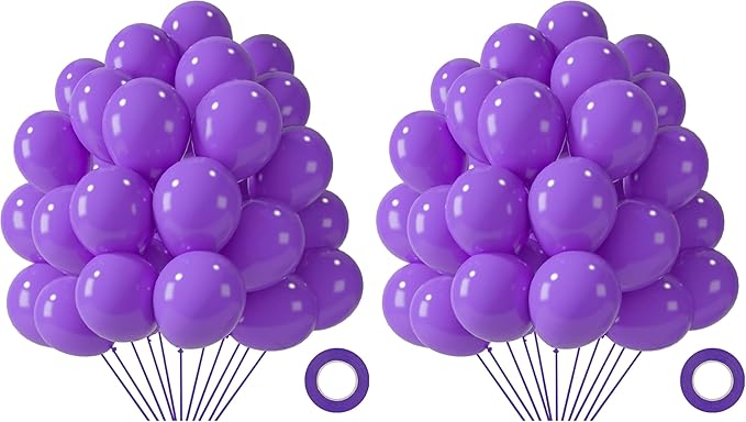 LovesTown 110PCS Purple Latex Balloons 12 Inch Dark Purple Helium Round Balloons with Ribbon for Engagement Birthday Baby Shower Wedding Graduation Birthday Party Backdrop Decorations (Pack of 2)